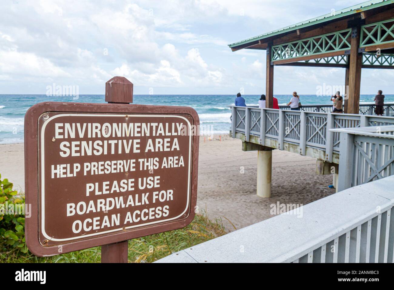 Boca Raton Florida,Palm Beach County,public beach,Atlantic Ocean,water,sign,ally sensitive area,FL100731040 Stock Photo