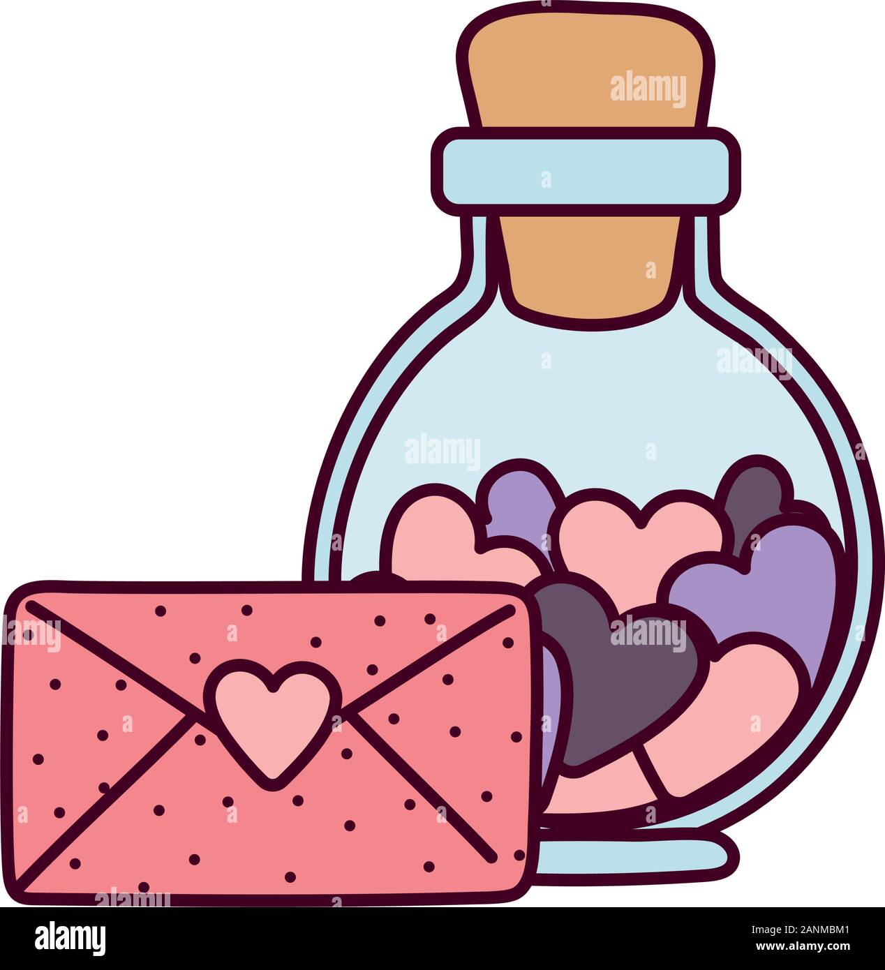 happy-valentines-day-bottle-glass-envelope-messages-letter-hearts-romantic-celebration-vector