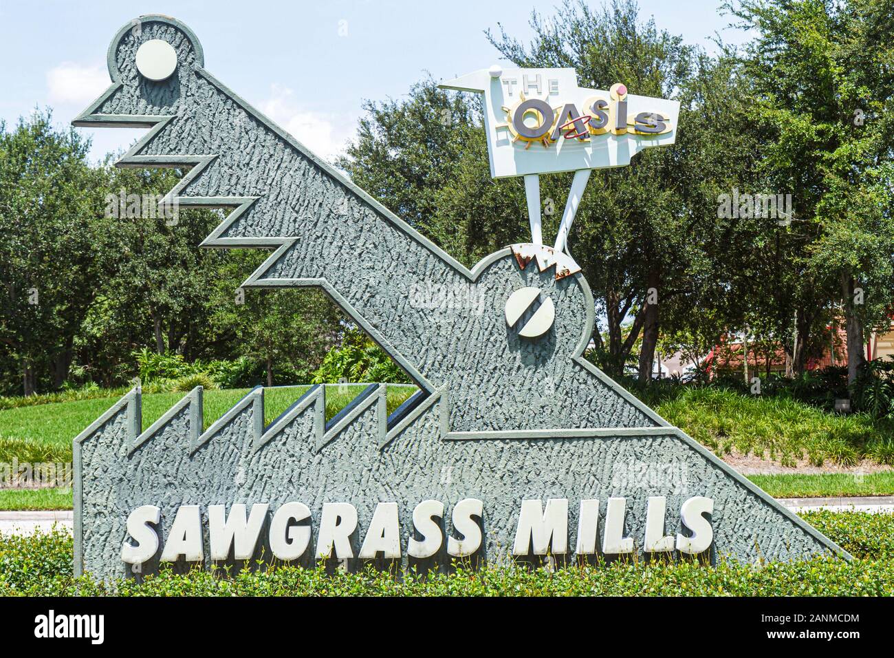 Fort Ft. Lauderdale Florida,Sunrise,Sawgrass Mills Mall,entrance,front,sign,alligator,FL100815090 Stock Photo