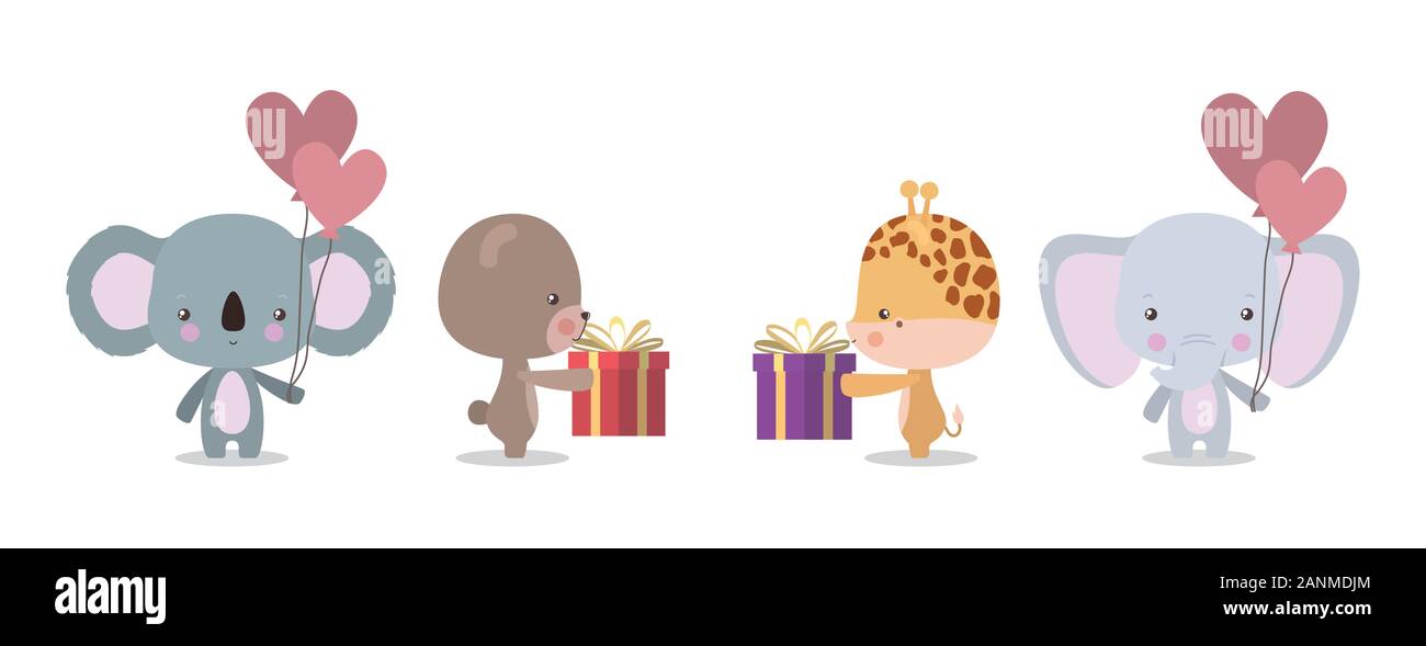 Cute koala bear giraffe and elephant cartoon vector design Stock Vector ...