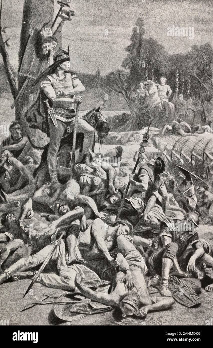 The Last Stand of the Gauls - Correus Heads to the Last Fight of his Countrymen against Caesar's Conquering Romans Stock Photo