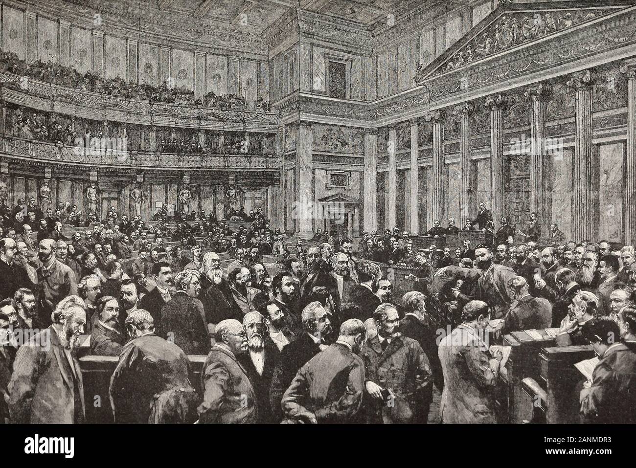 Austria's Parliament - The Parliament gathered around Count Aehrenfeldt before his death Stock Photo