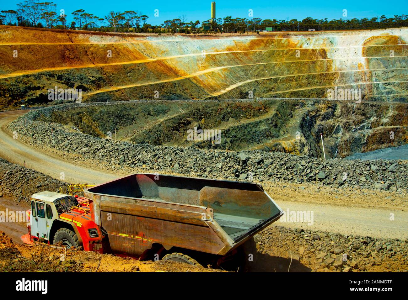 Mining Dump Truck in Open Pit Mine Stock Photo