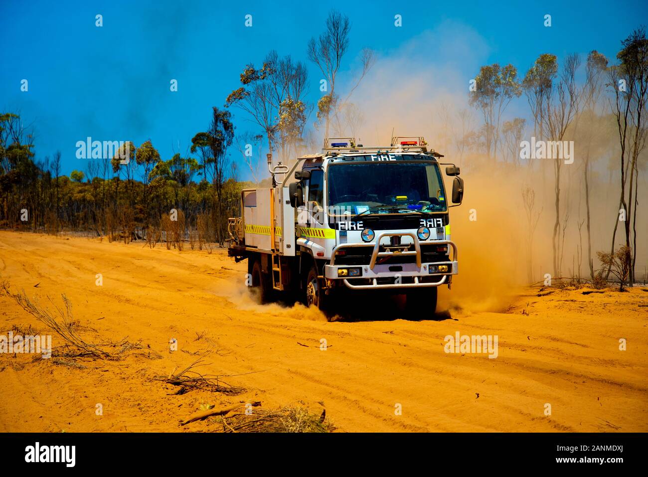 Emergency Response Fire Truck in the Bush - Australia Stock Photo