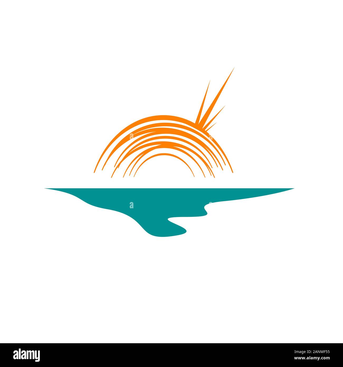 Abstract Sunset Logo Design Vector Of Yellow Sun And Blue Sea