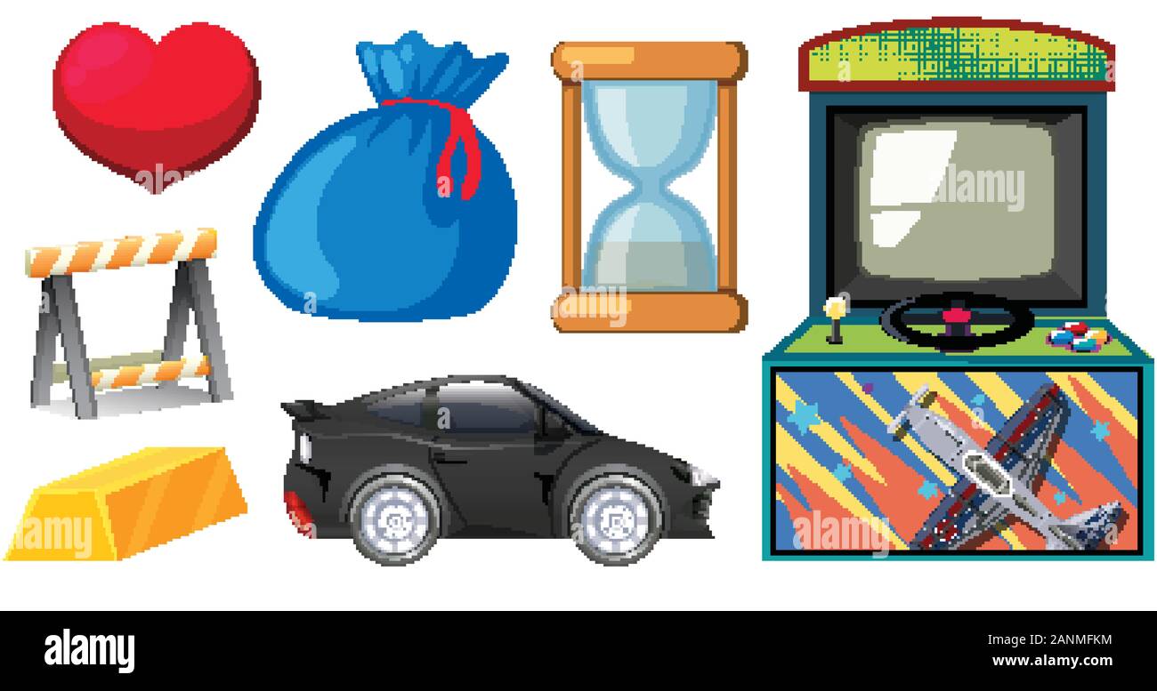 Set of game elements with game machine on isolated background ...