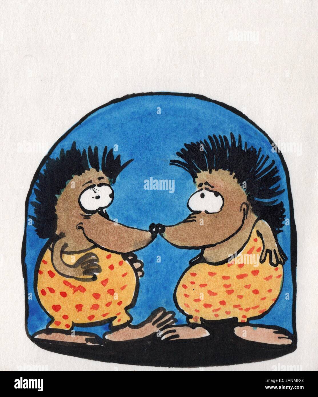 Zwei Igel, Illustration von Peter Unger - Two Hedgehogs Stock Photo