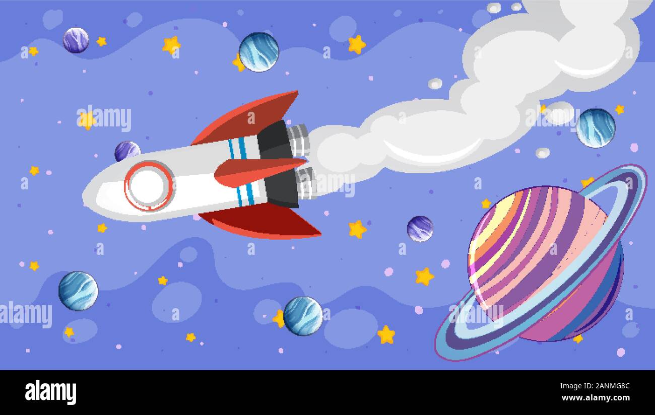 Background design with spaceship flying in the sky illustration Stock ...