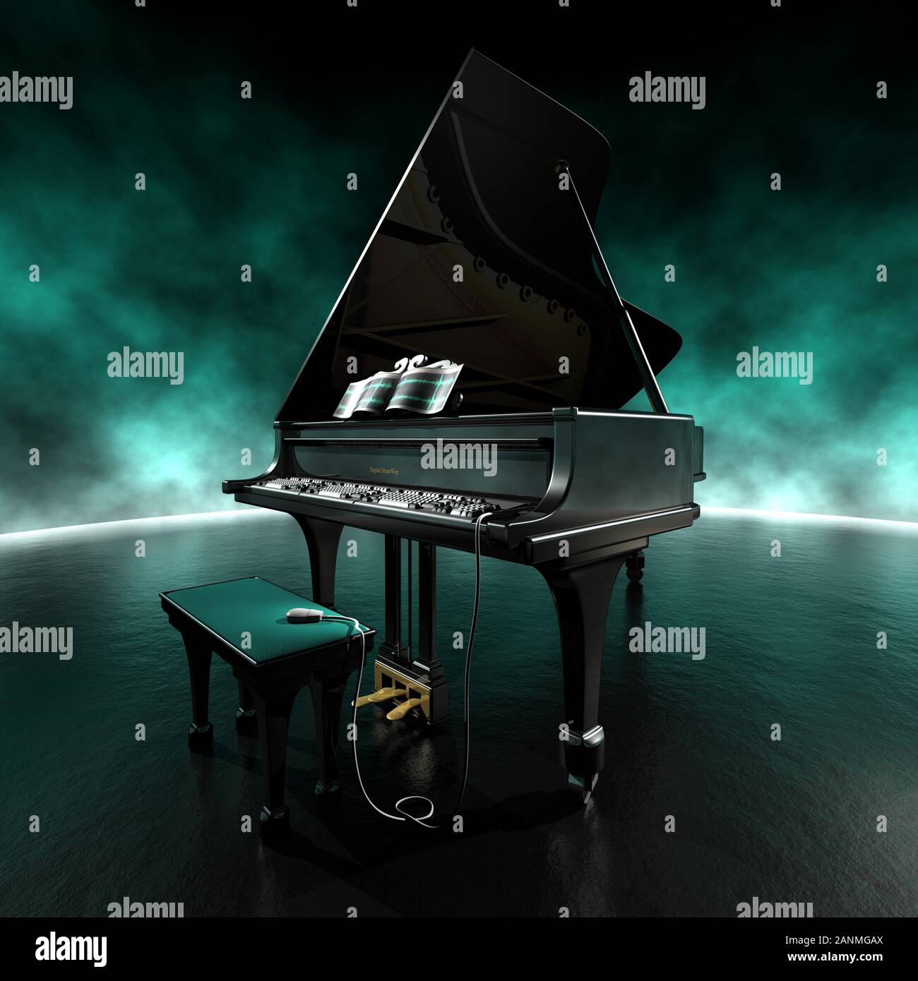 Elektronische Musik, Illustration von Gregor - Piano with electronically console, illustration, Electronic Music Stock Photo