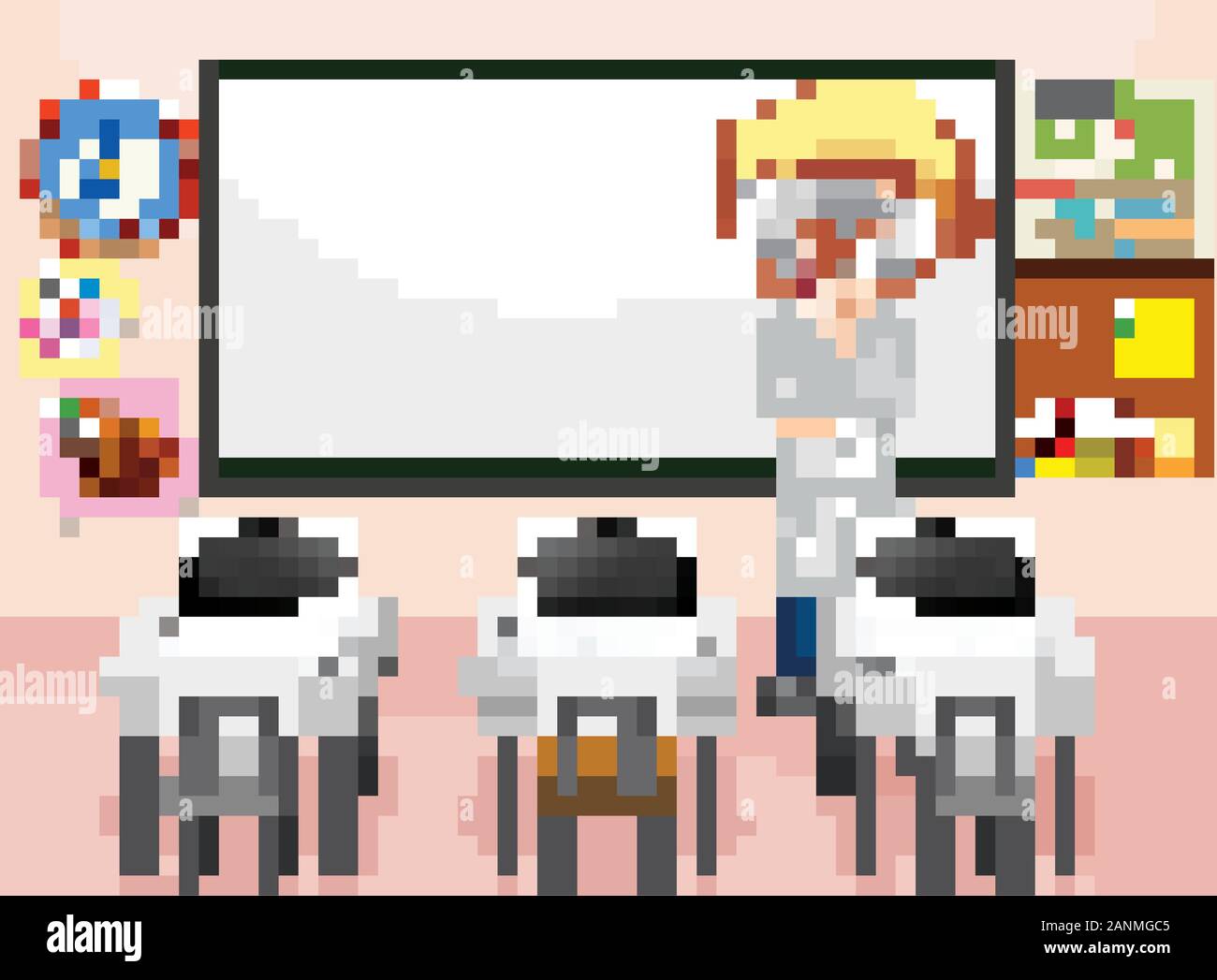 Classroom scene with science teacher and computers illustration Stock ...