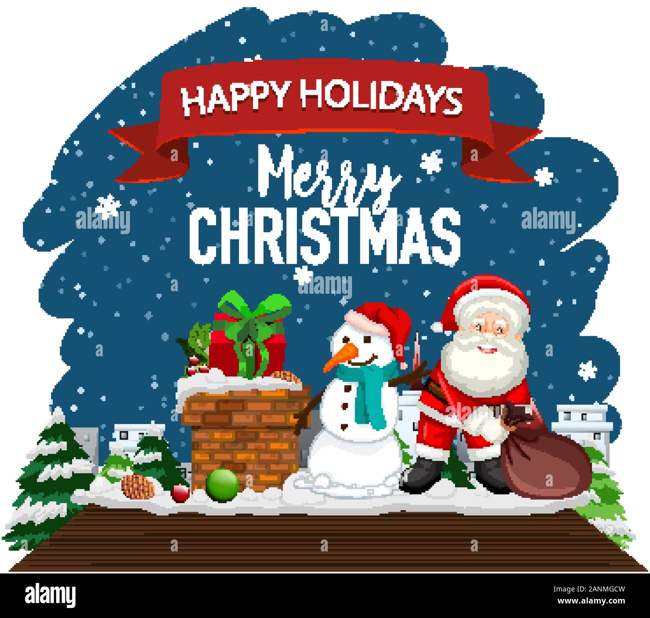 Christmas theme with snowman and Santa illustration Stock Vector Image ...