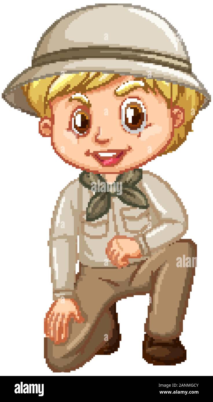 Boy in scout uniform sitting on white background illustration Stock ...
