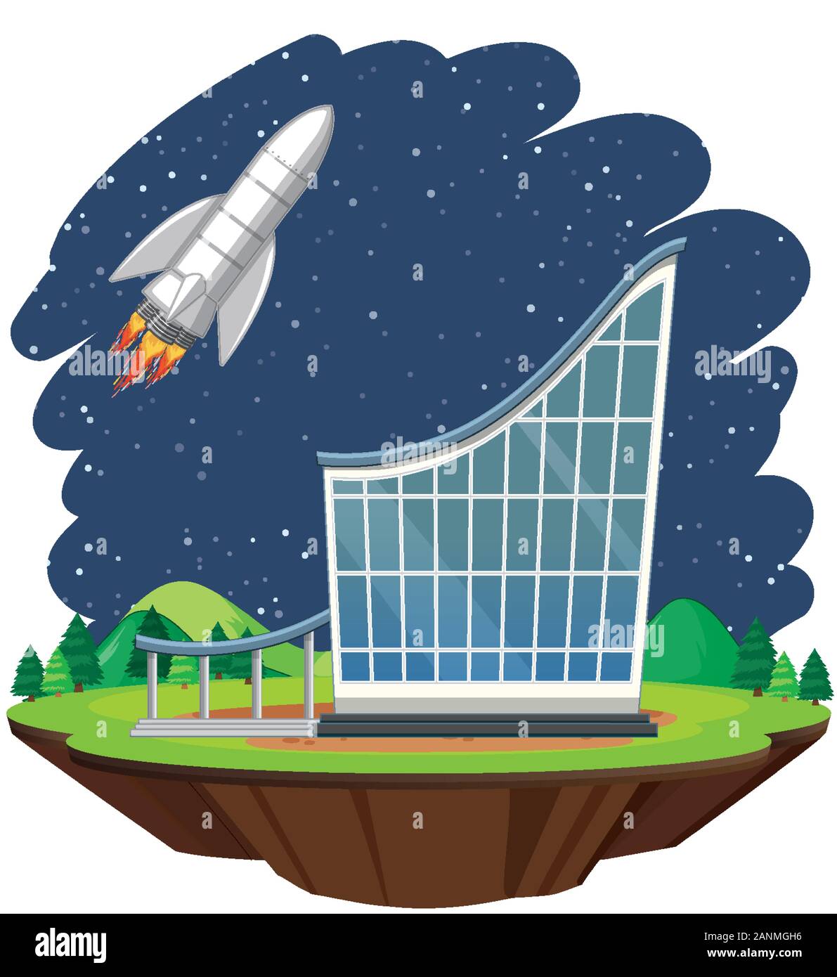 Scene with spaceship flying in the sky illustration Stock Vector Image ...