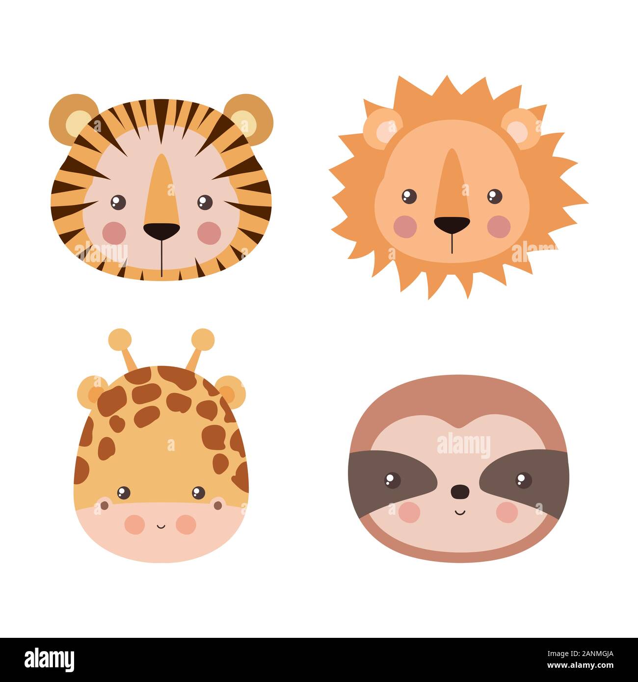 Cute tiger lion giraffe and sloth cartoon vector design Stock Vector ...