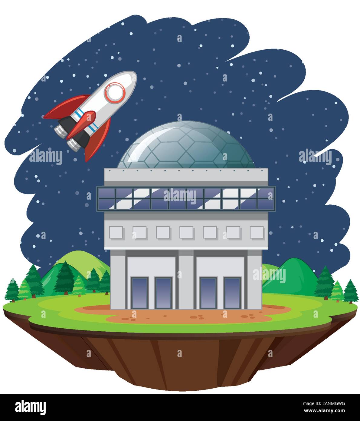 Scene with spaceship flying in the sky illustration Stock Vector Image ...