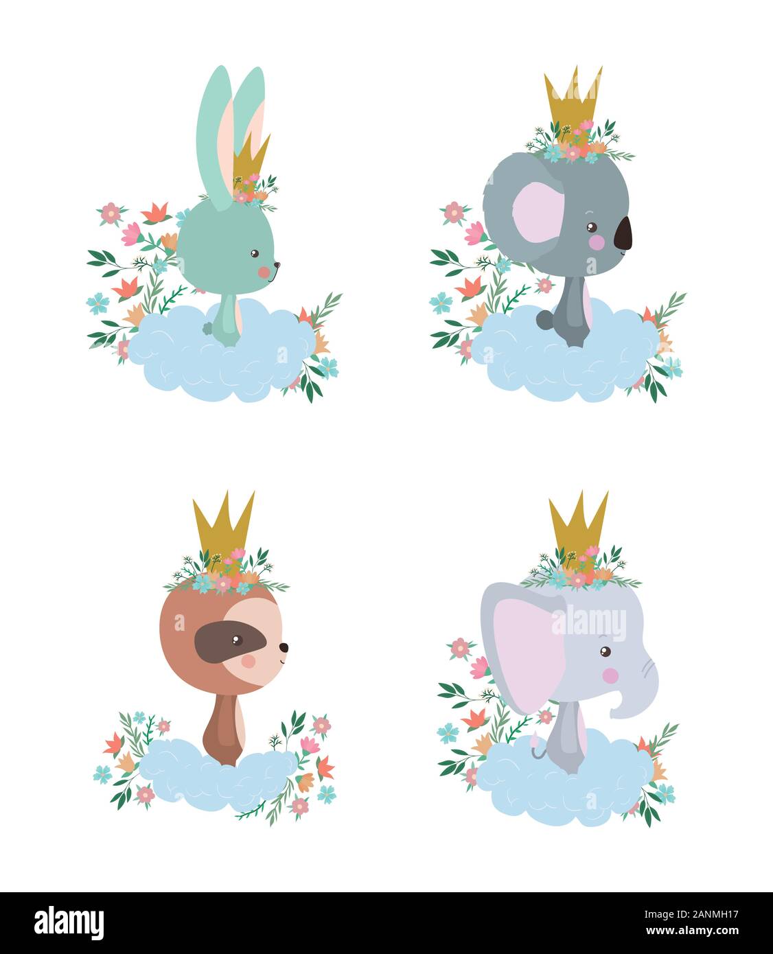 Cute rabbit koala sloth and elephant cartoon vector design Stock Vector ...