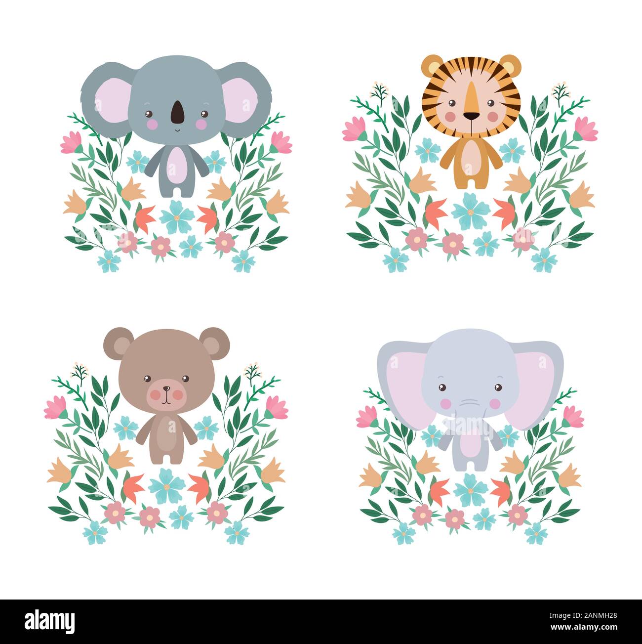 Cute tiger koala bear and elephant cartoon vector design Stock Vector ...