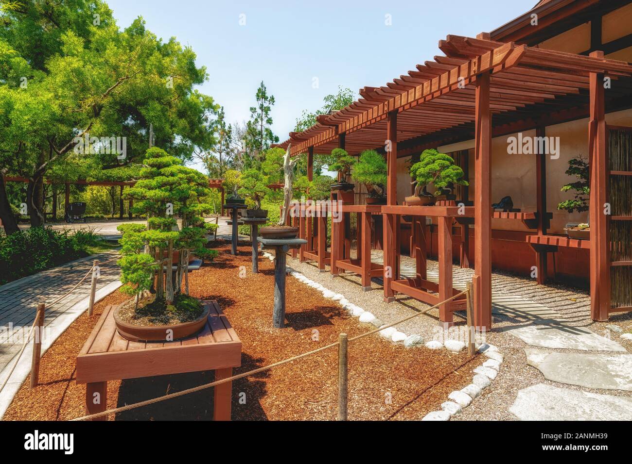 Traditional Japanesse zen garden with lantern pagoda Stock Photo