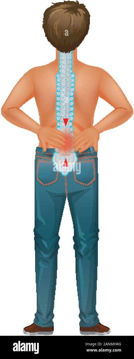 Man showing back pain spot illustration Stock Vector Image & Art - Alamy