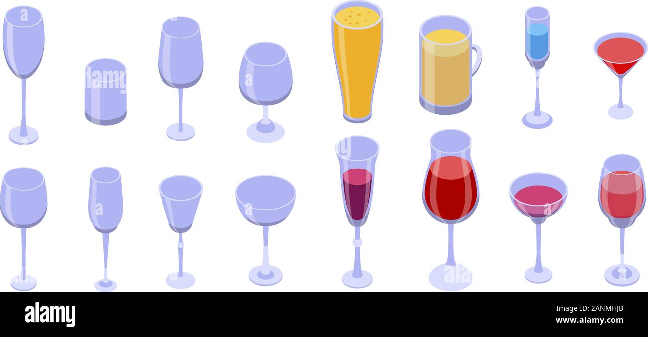 Wineglass icons set, isometric style Stock Vector