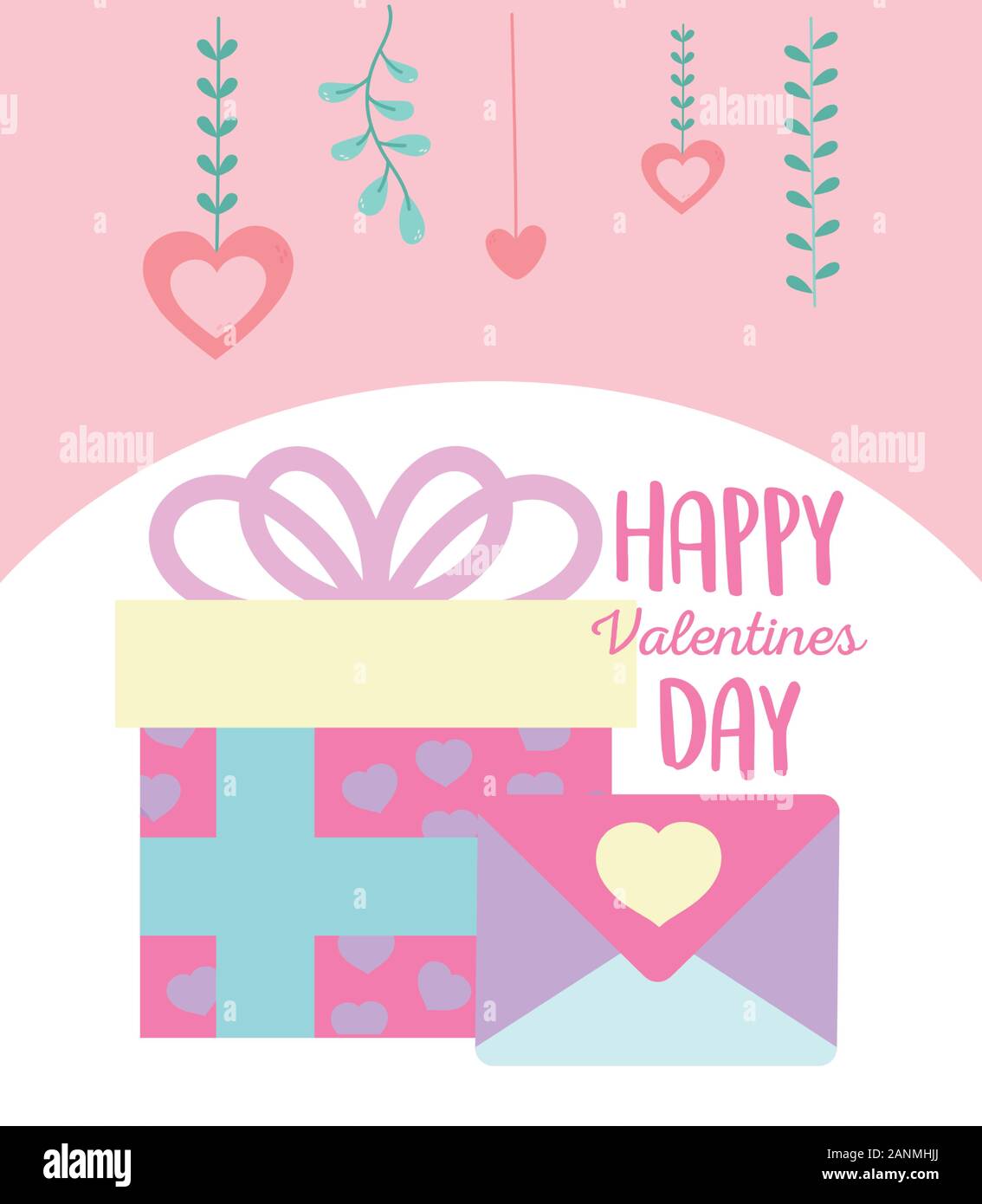happy valentines day, gift box with hearts and envelope letter ...