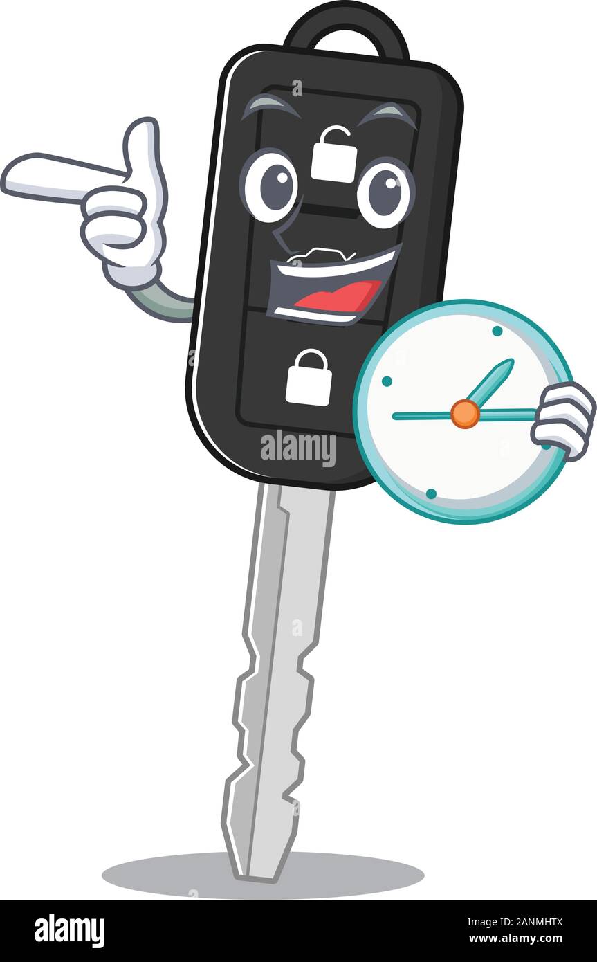 cartoon character style car key having clock Stock Vector