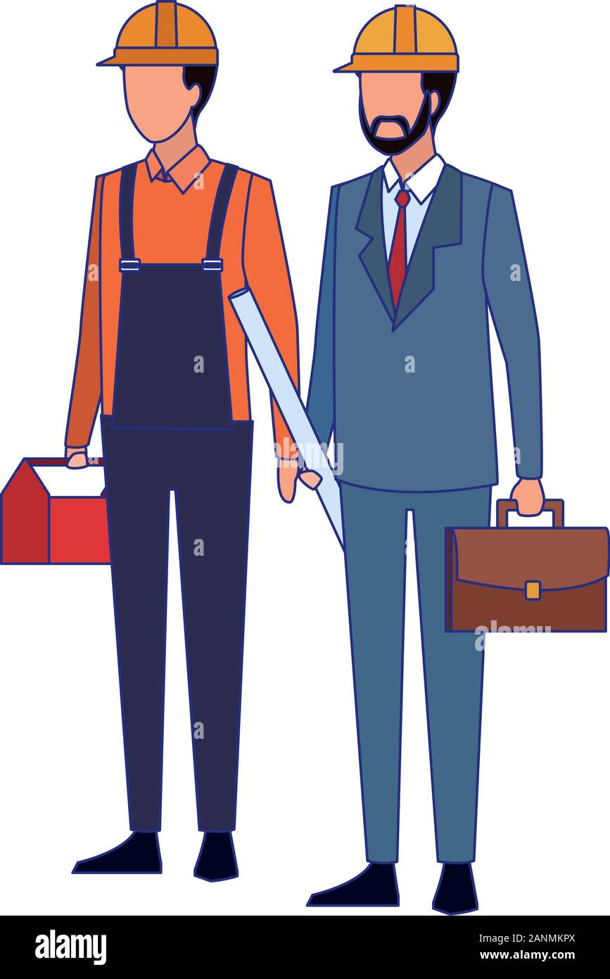 builder man and engineer man standing, flat design Stock Vector Image ...