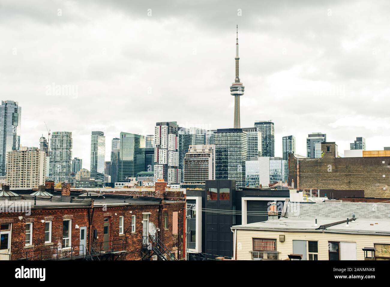 Evening view from a high-rise building of Toronto Financial District skyscrapers Stock Photo