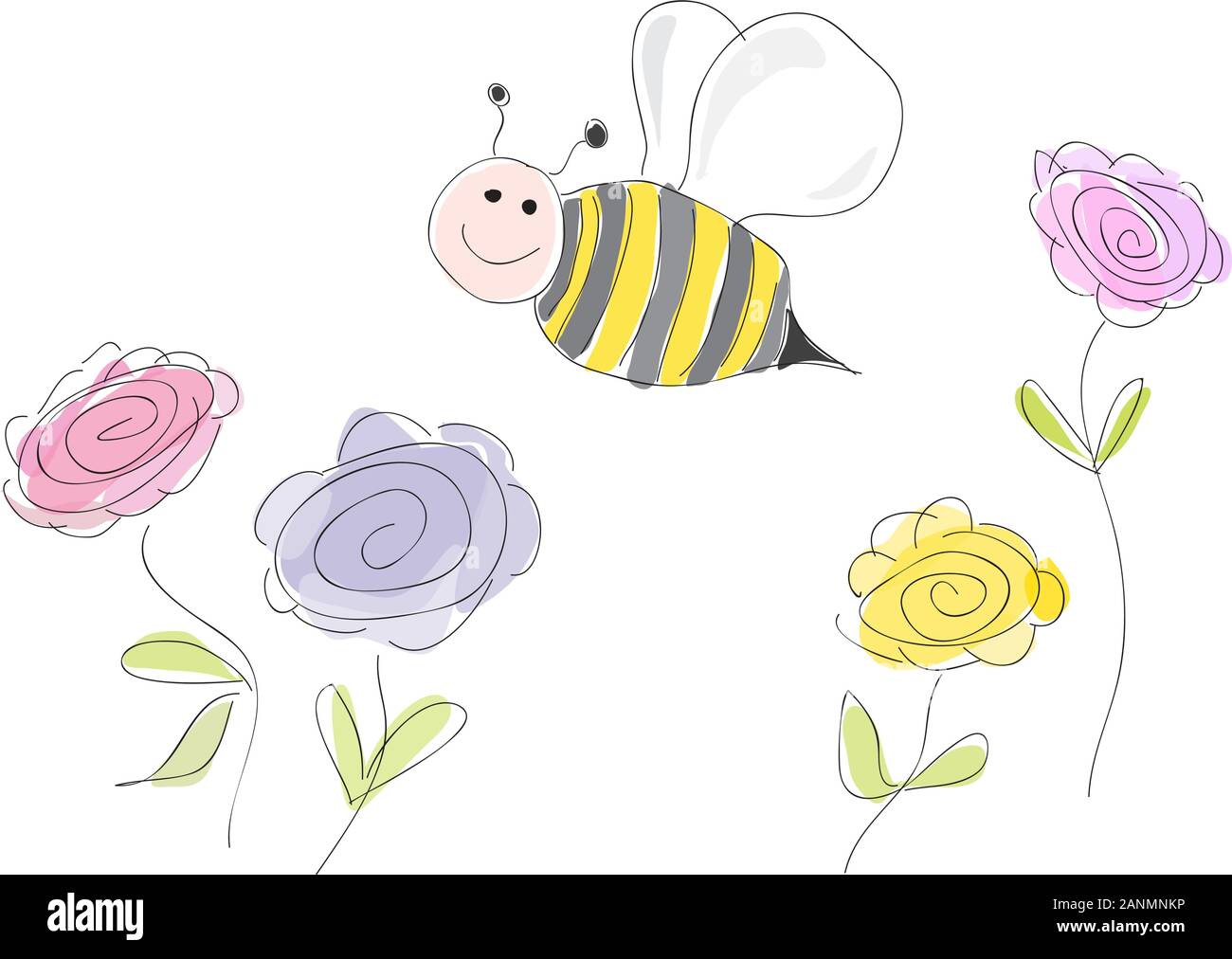 vector drawing bee on flowers Stock Vector
