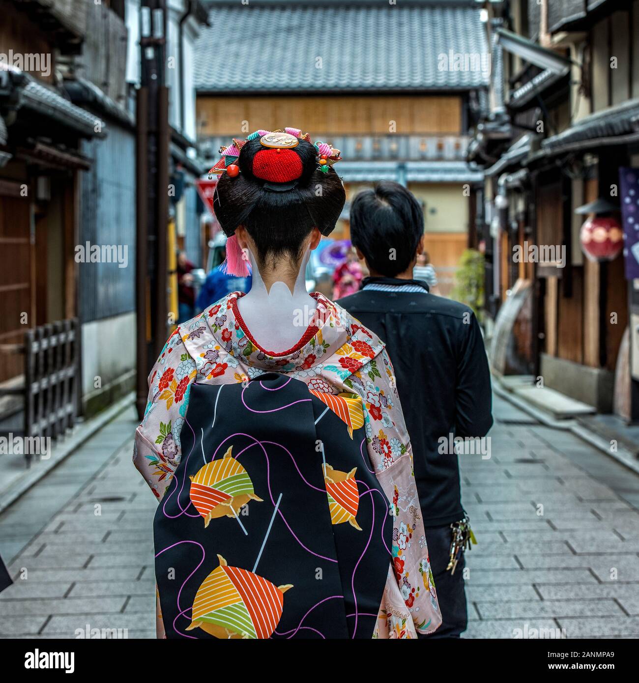 japanese maiko and geisha walking on the streets of kyoto Stock Photo
