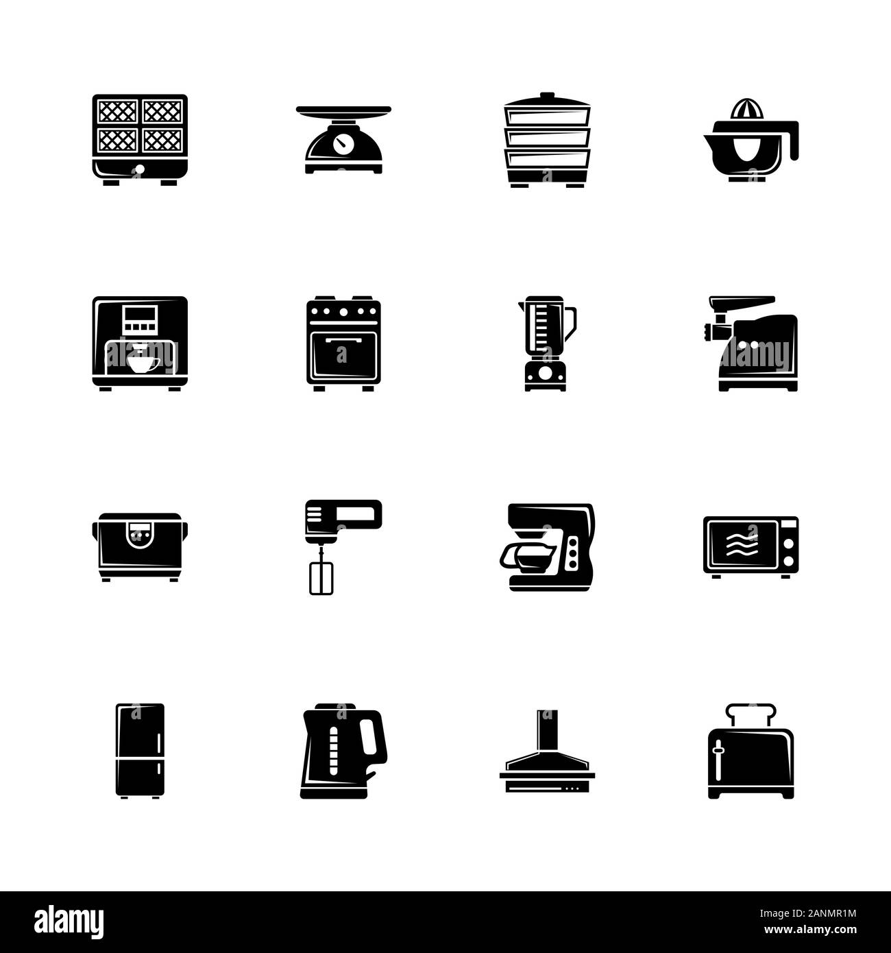 Kitchen icons - Expand to any size - Change to any colour. Flat Vector Icons - Black Illustration on White Background. Stock Vector