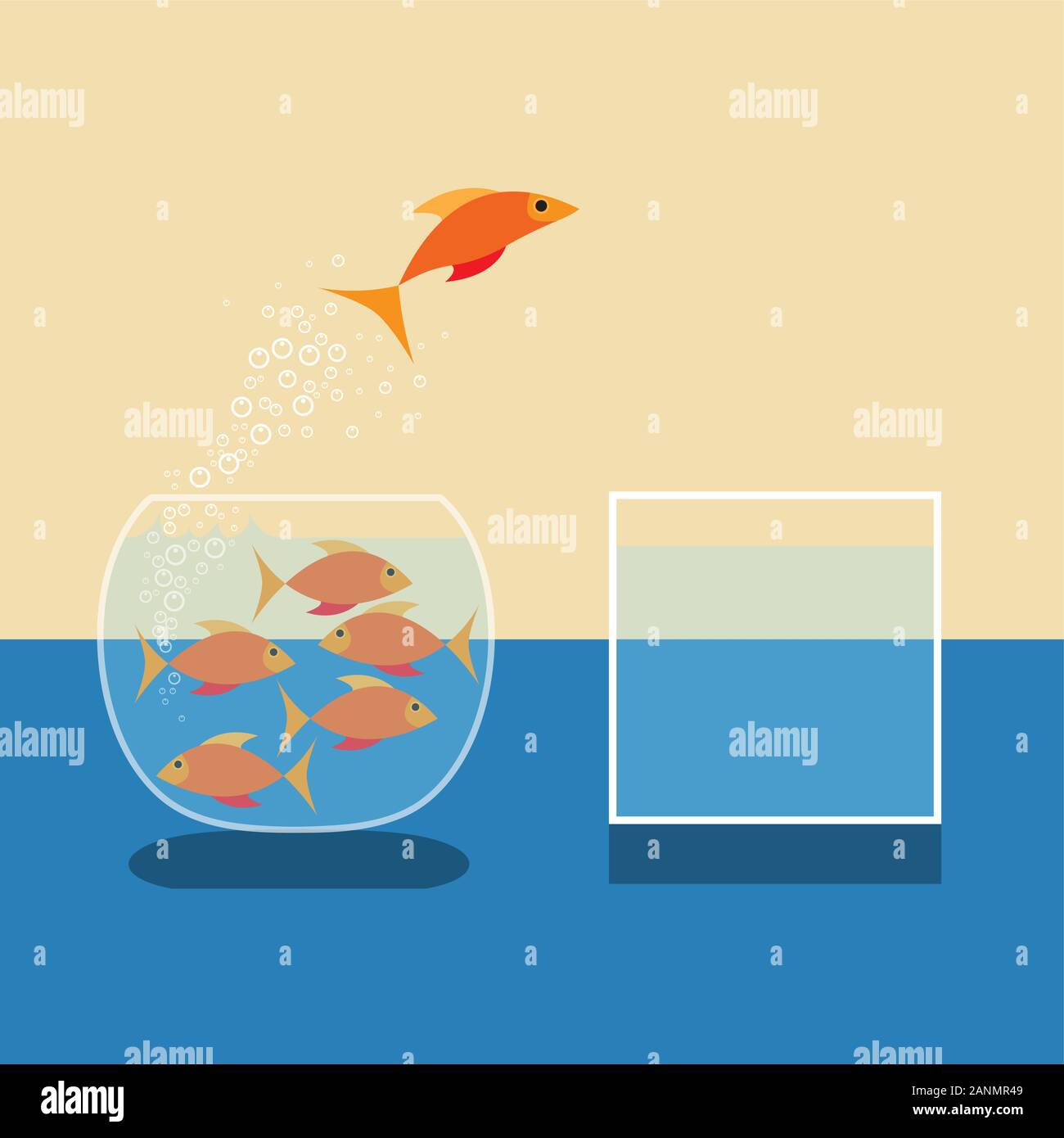 Goldfish jumping out of water. Vector flat design Stock Vector