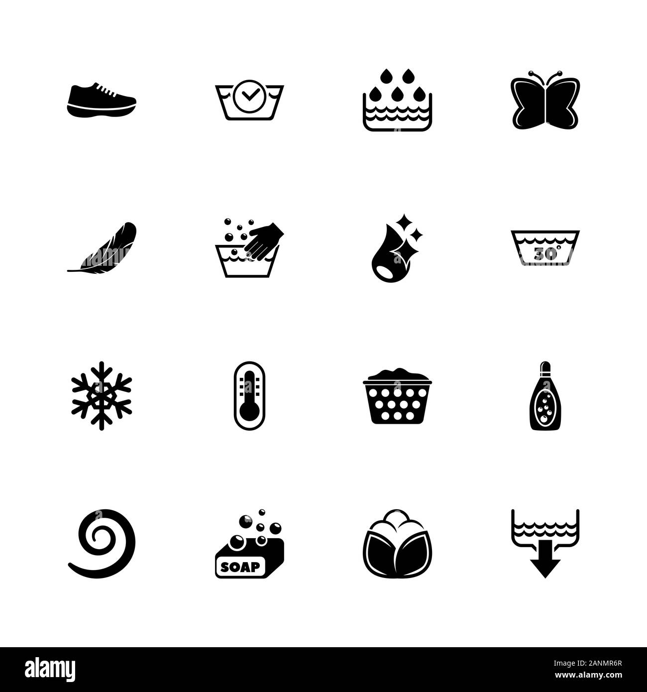 Washing icons - Expand to any size - Change to any colour. Flat Vector Icons - Black Illustration on White Background. Stock Vector