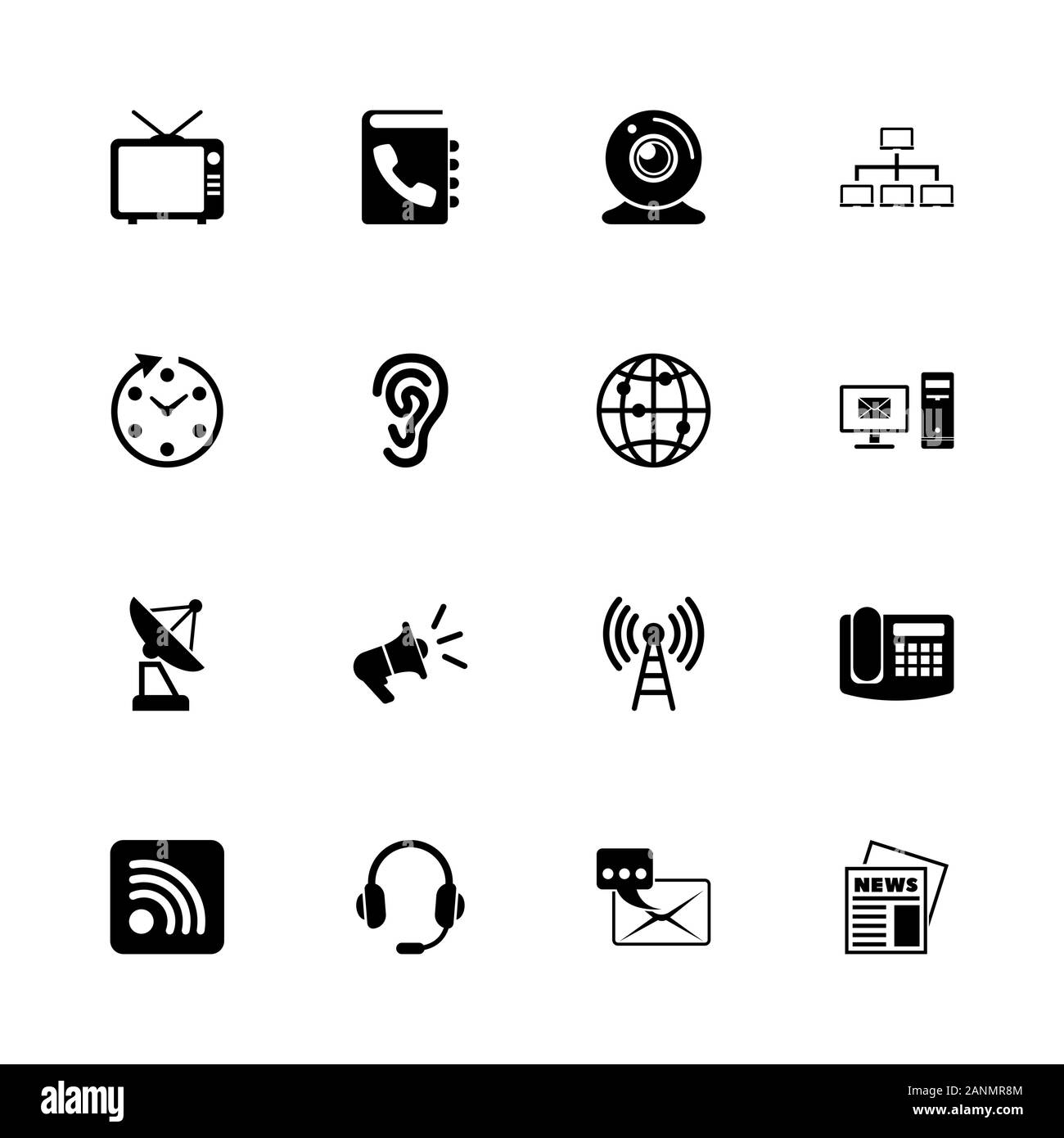 Communication icons - Expand to any size - Change to any colour. Flat Vector Icons - Black Illustration on White Background. Stock Vector