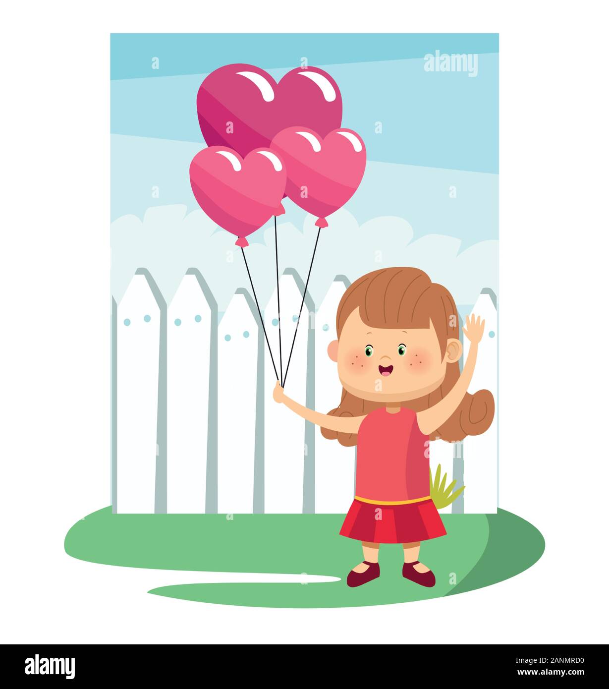 cartoon cute girl with pink balloons, colorful design Stock Vector ...