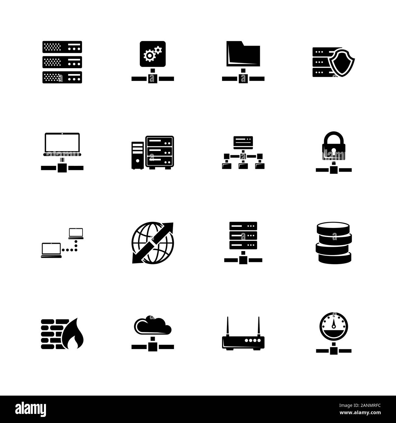 Network Servers icons - Expand to any size - Change to any colour. Flat Vector Icons - Black Illustration on White Background. Stock Vector