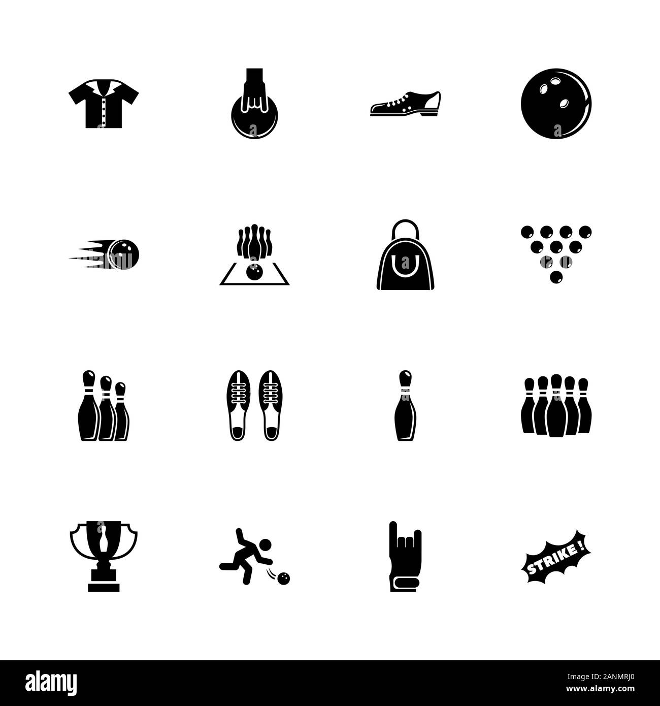 Bowling icons - Expand to any size - Change to any colour. Flat Vector Icons - Black Illustration on White Background. Stock Vector
