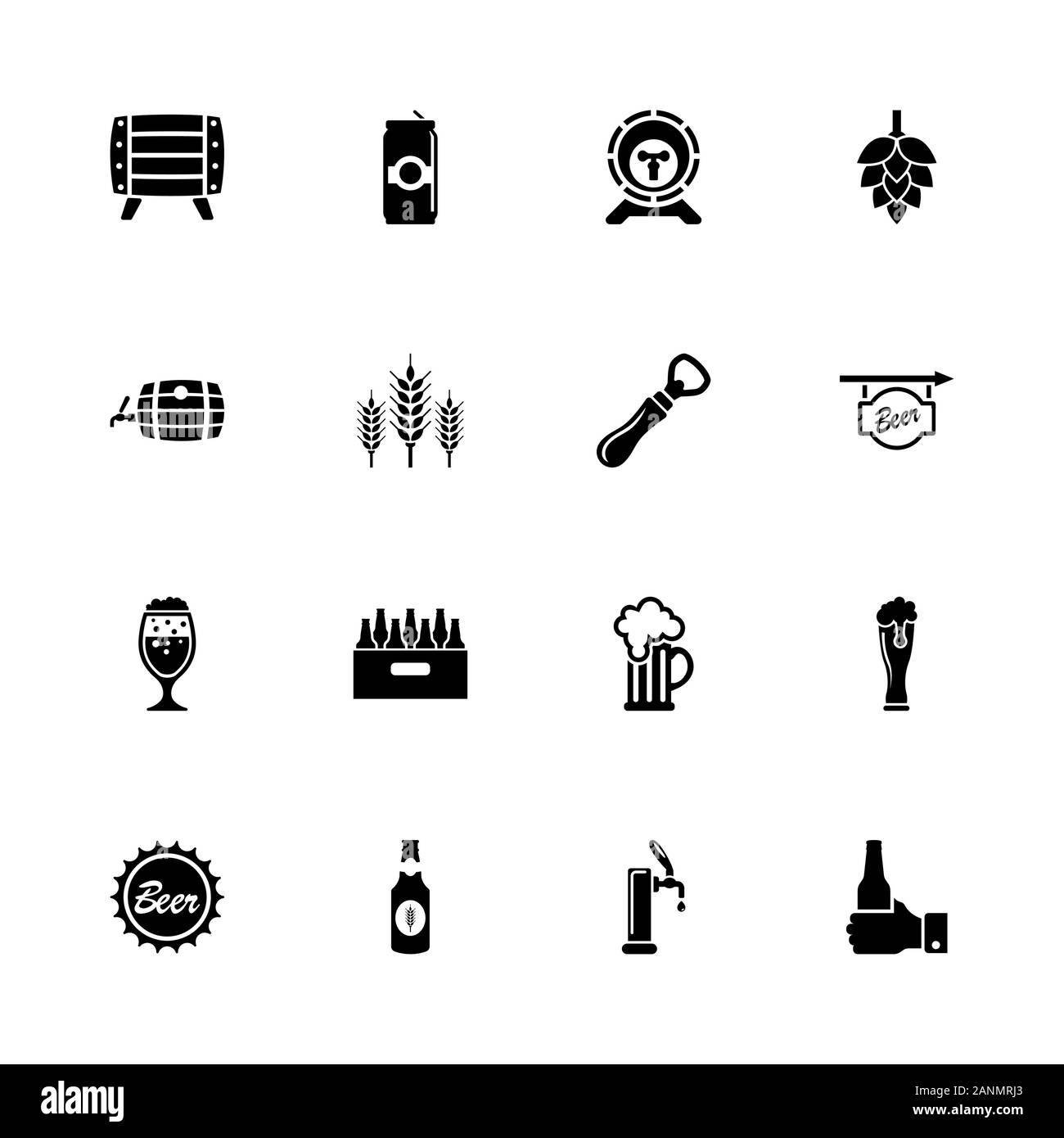 Beer icons - Expand to any size - Change to any colour. Flat Vector Icons - Black Illustration on White Background. Stock Vector