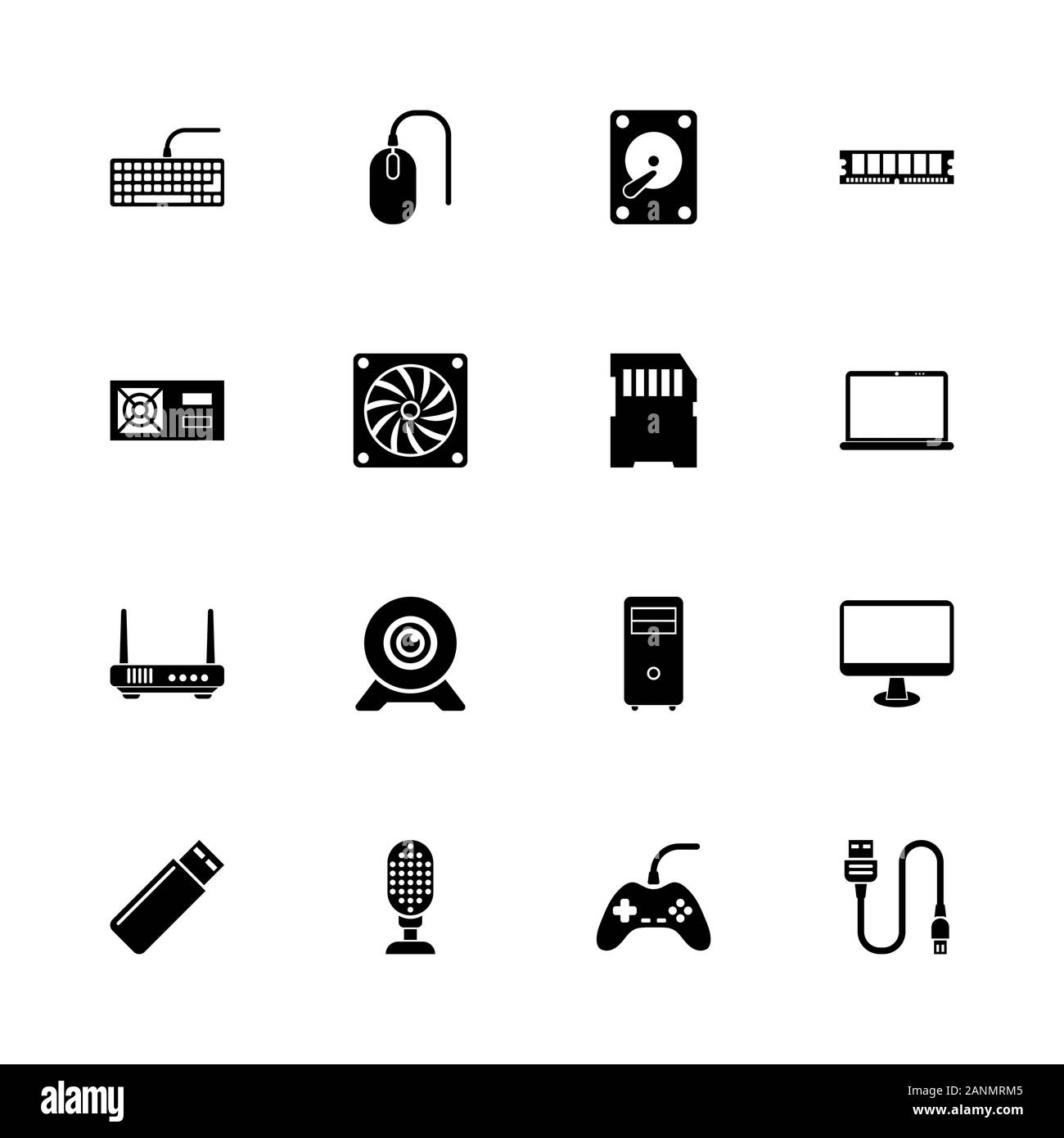 Hardware icons - Expand to any size - Change to any colour. Flat Vector Icons - Black Illustration on White Background. Stock Vector