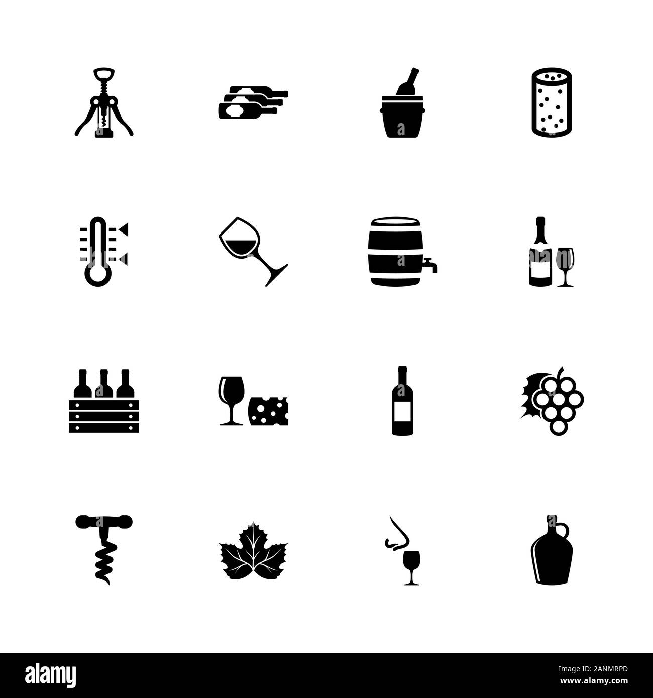 Wine icons - Expand to any size - Change to any colour. Flat Vector Icons - Black Illustration on White Background. Stock Vector