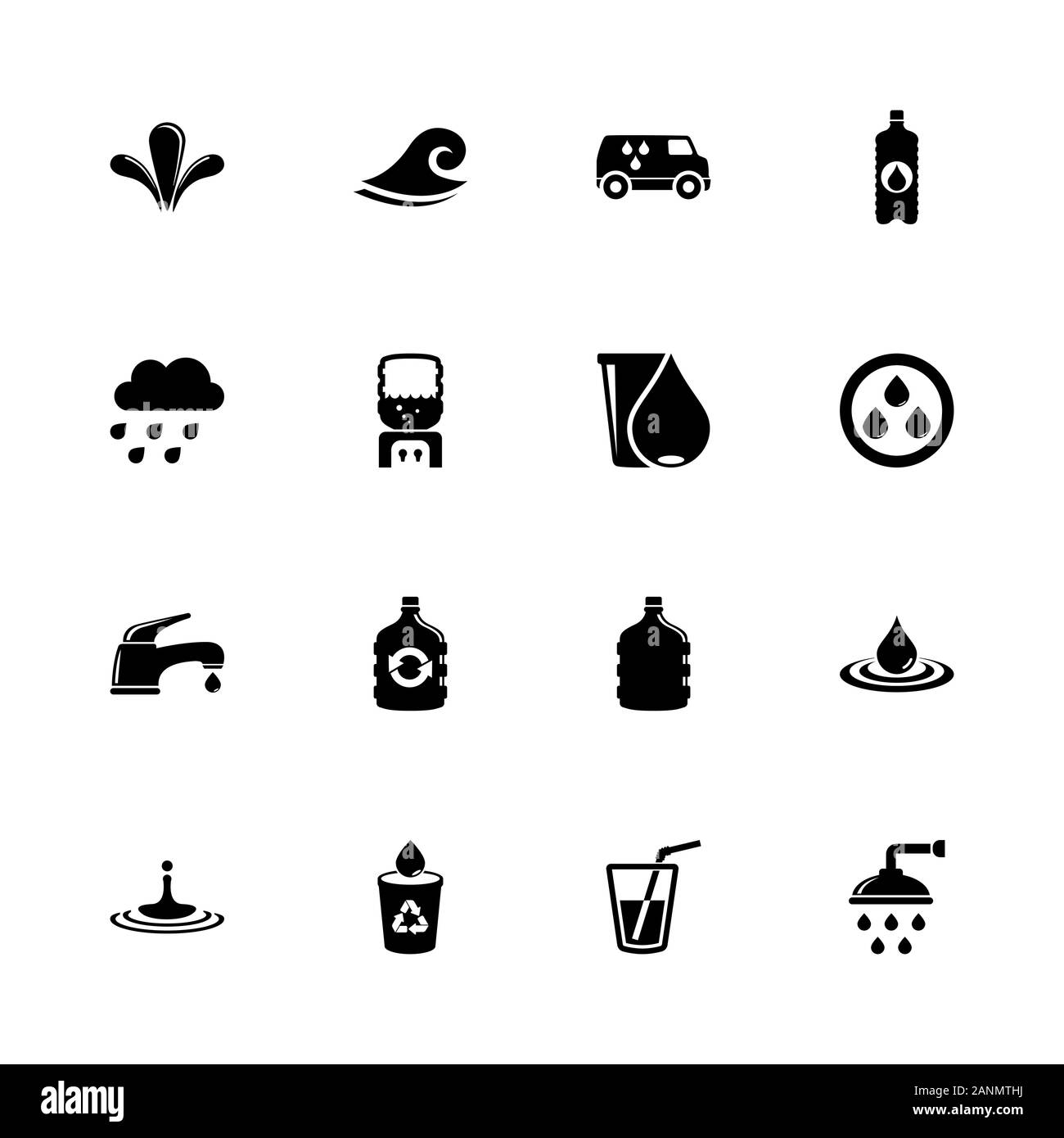 Water icons - Expand to any size - Change to any colour. Flat Vector Icons - Black Illustration on White Background. Stock Vector