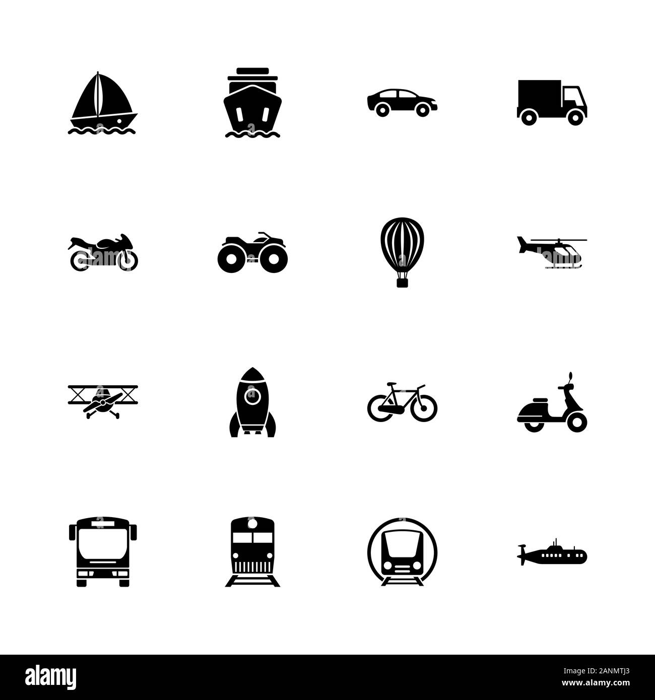 Transport icons - Expand to any size - Change to any colour. Flat Vector Icons - Black Illustration on White Background. Stock Vector