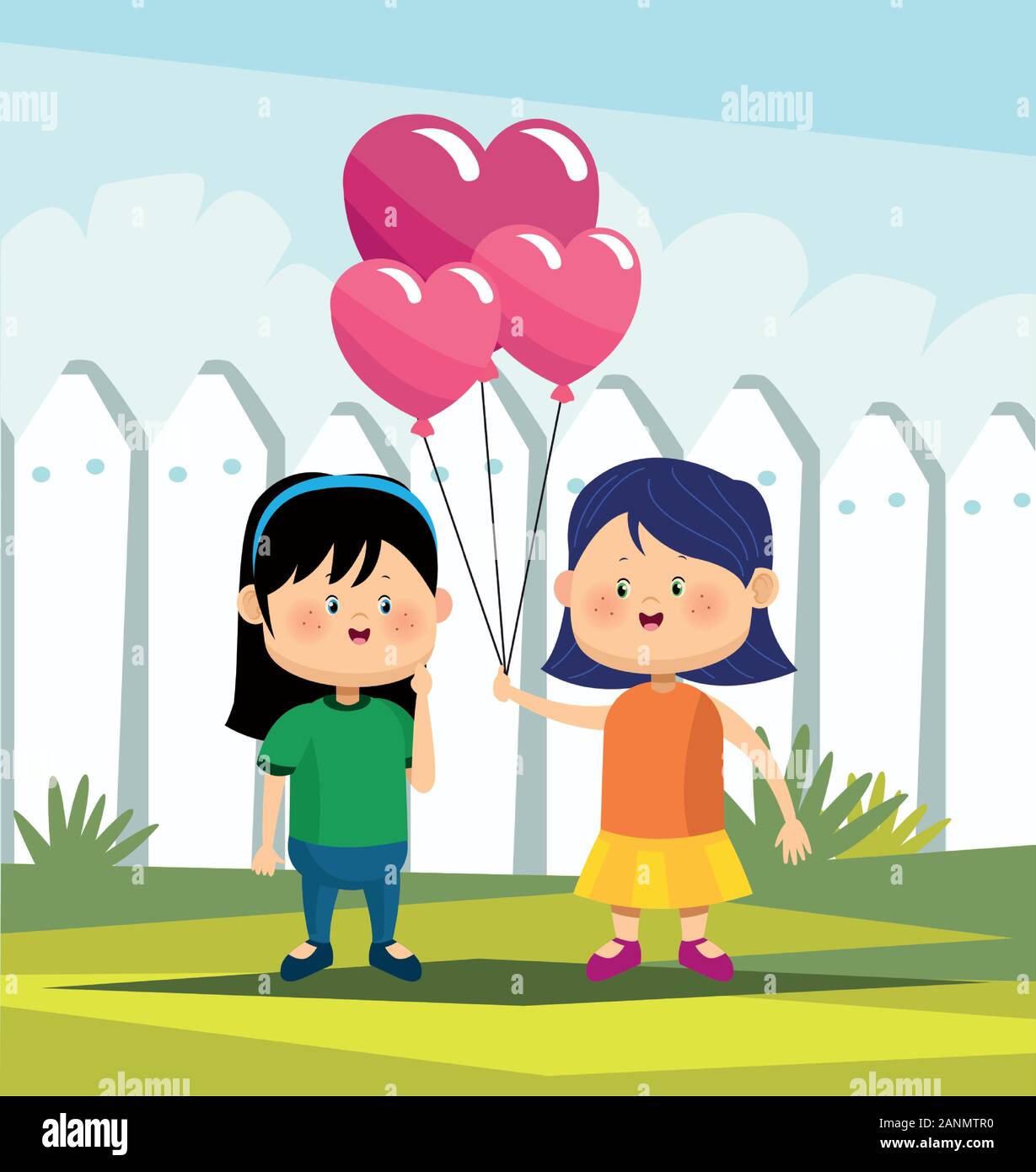 cute girls with heart balloons, colorful design Stock Vector Image ...