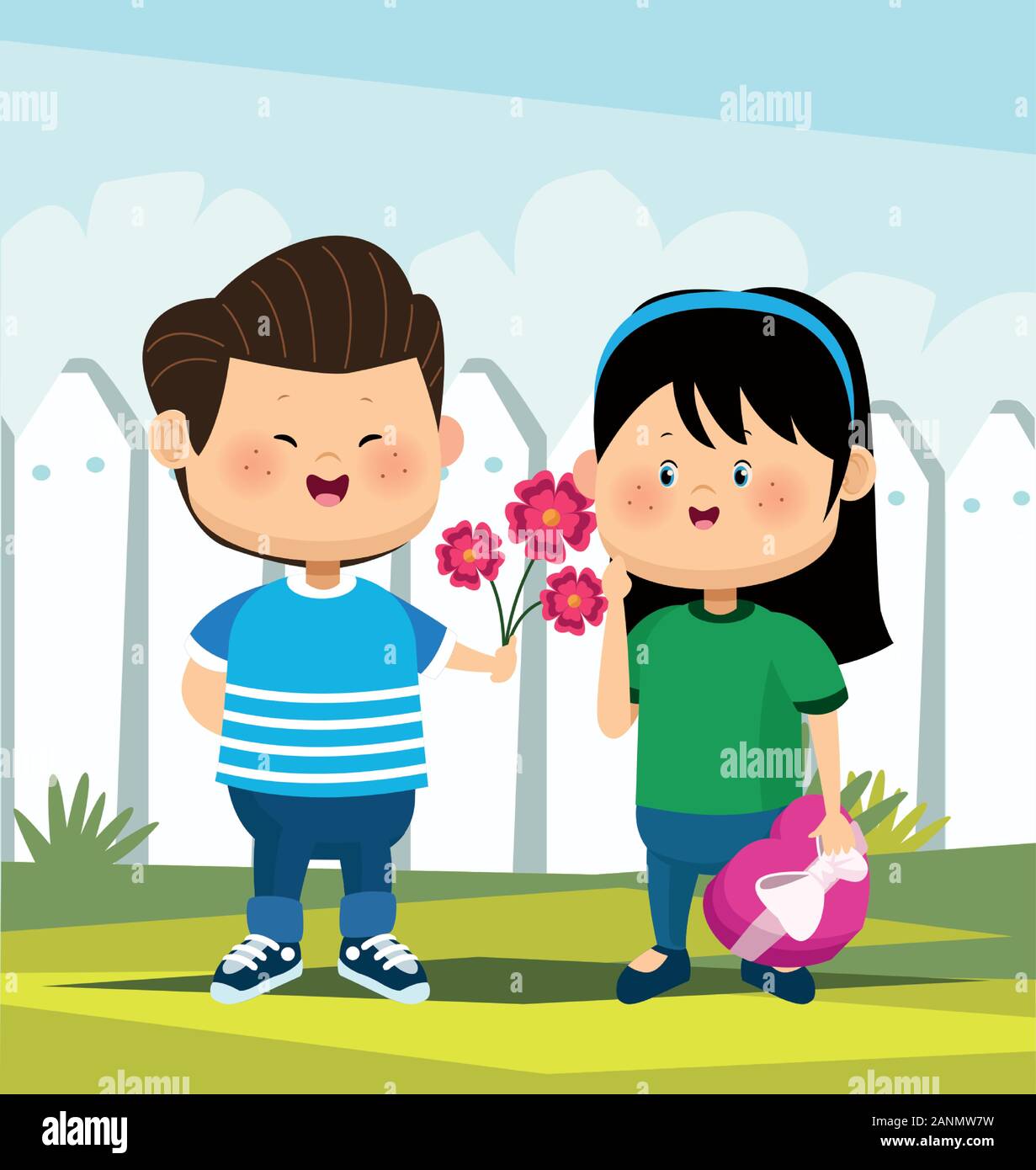 Cute Girl And Boy In Love Colorful Design Stock Vector Image Art Alamy