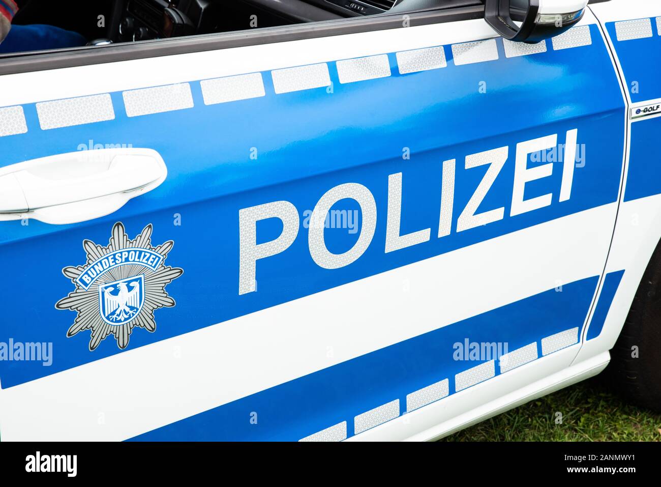 Detail Shot Of German Police Car Outdoors Stock Photo