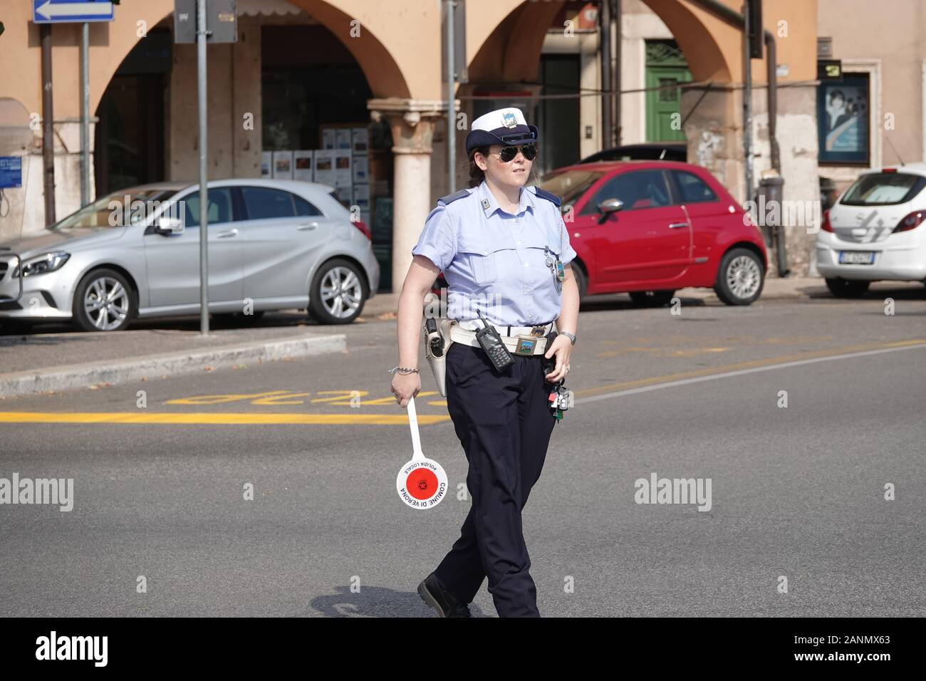 Policewoman (polizia locale) in Verona, Italy Stock Photo