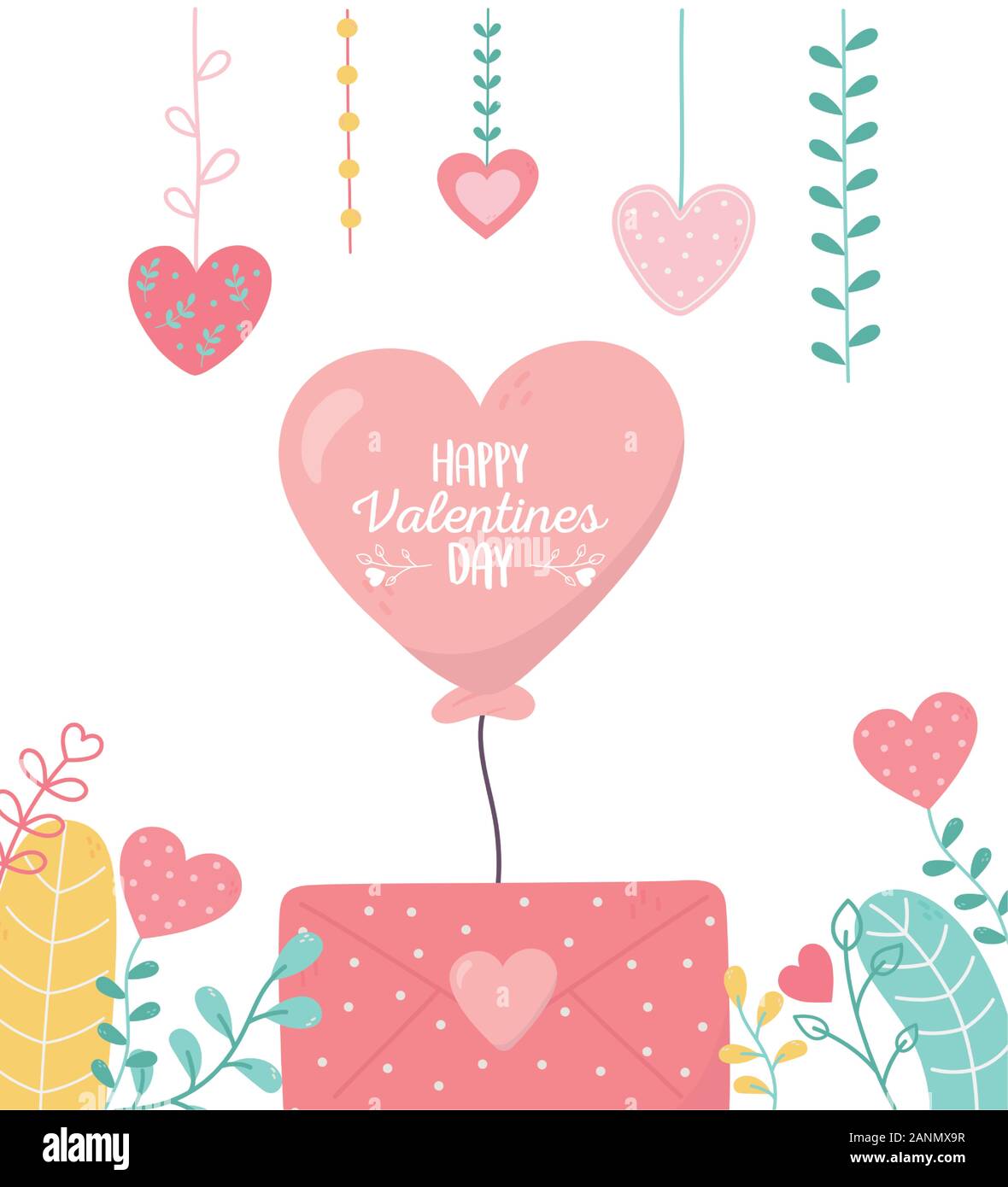 happy valentines day, dotted envelope message balloon hearts love ...