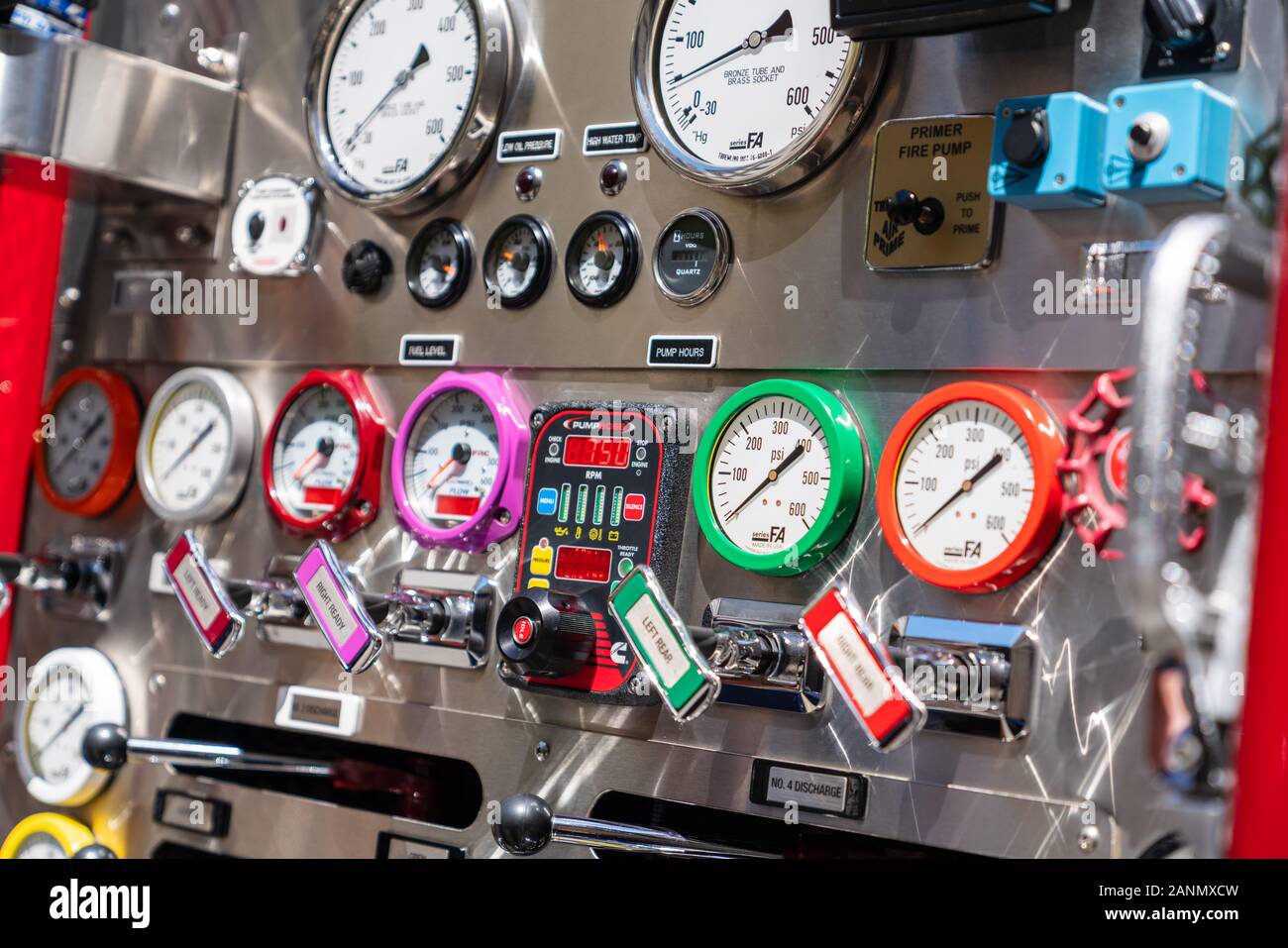 US Fire Truck Instruments and Gauges Stock Photo