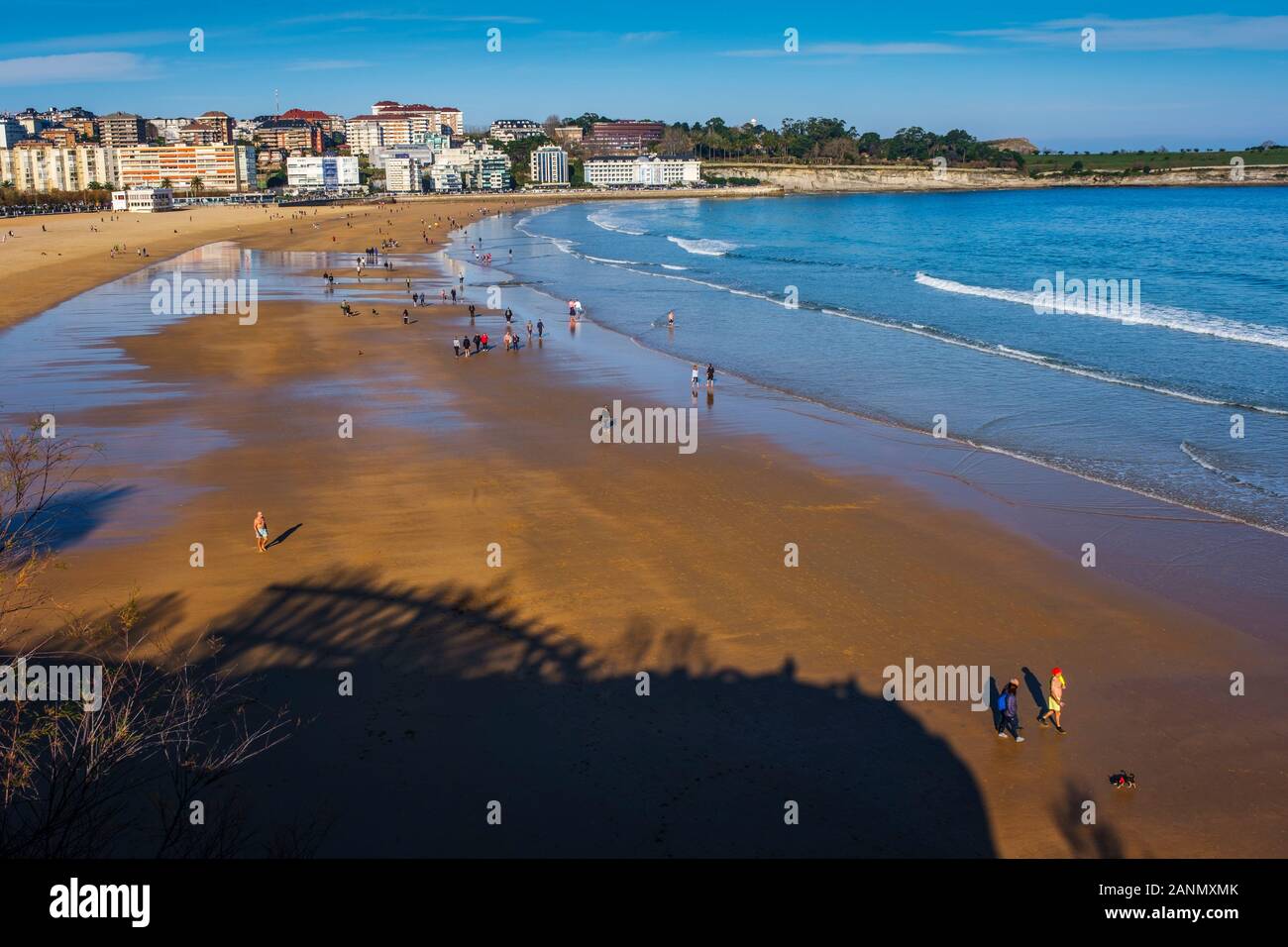 Panoramic view, Sardinero beach from the Piquio gardens, Santander. Cantabria, north Spain. Europe Stock Photo