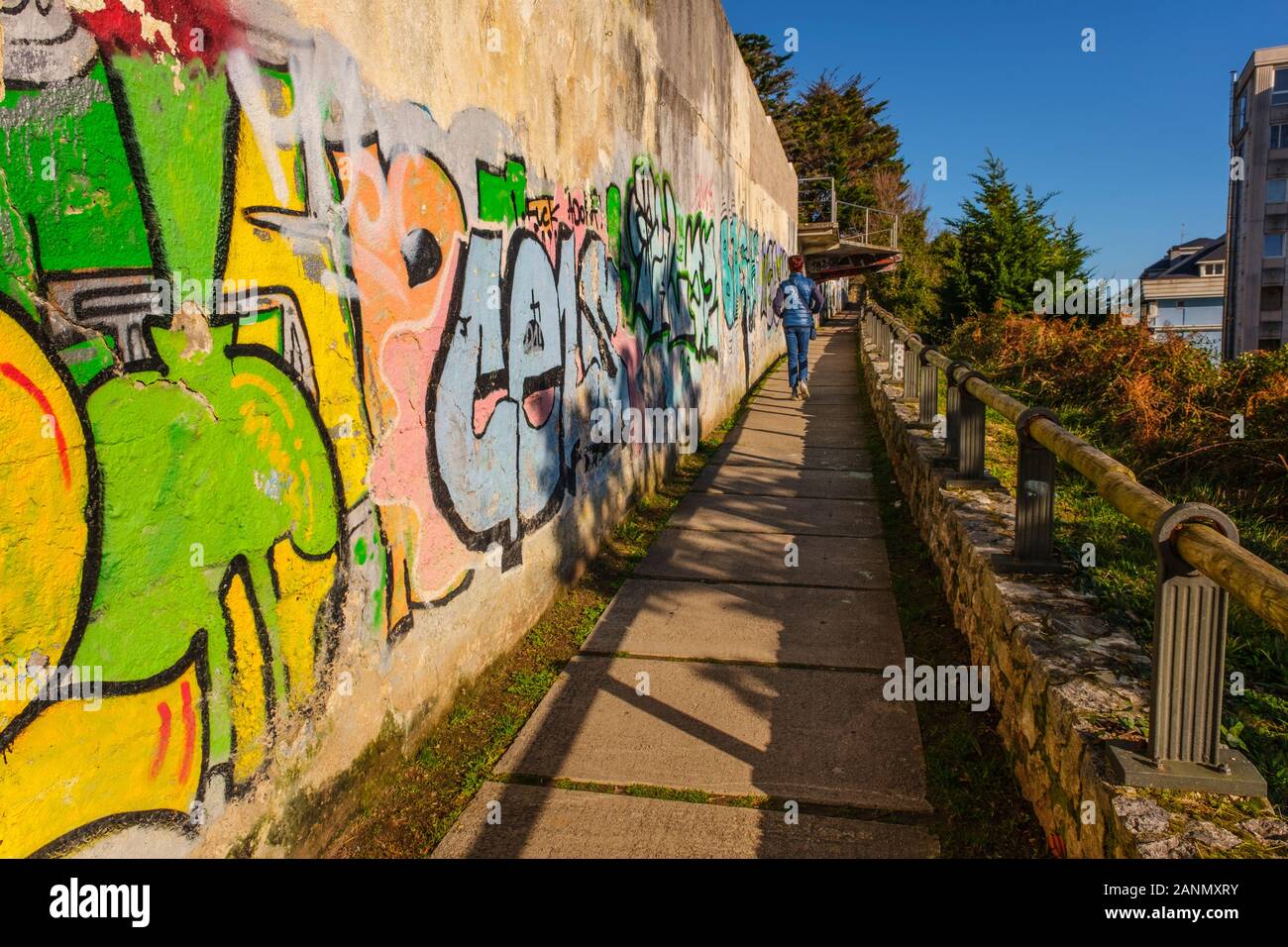 Urban graffiti. Senda del Parque Mataleñas, Santander. Cantabria, north Spain. Europe Stock Photo